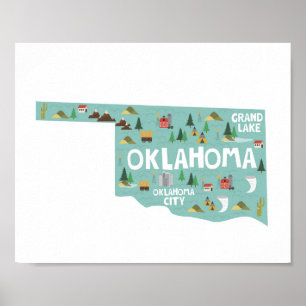 Poster Carte de points de repère d'icône de l'Oklahoma
