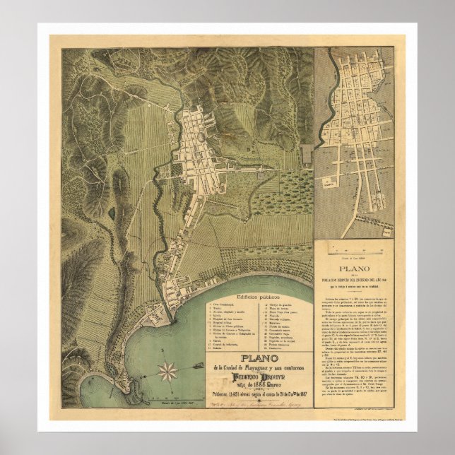 Poster Carte de Porto Rico par Federico Drouyn 1888 (Devant)