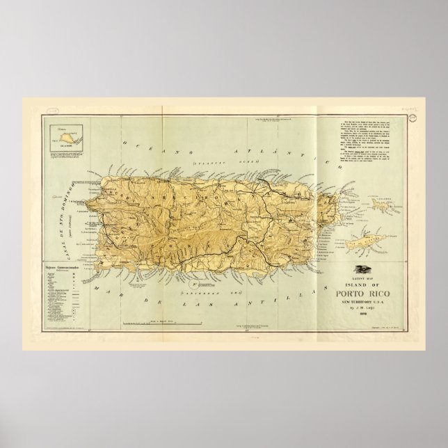 Poster Carte de Porto Rico (Porto RIco) vers 1898 (Devant)