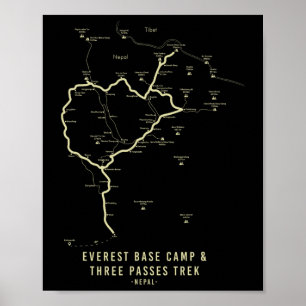 Poster Carte de randonnée du camp de base de l'Everest