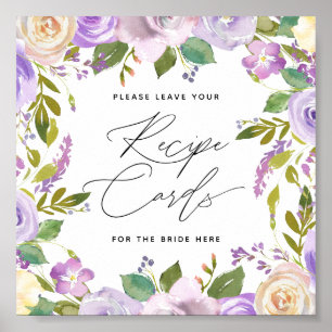 Poster Carte de recette avec lettrage de fleurs violettes