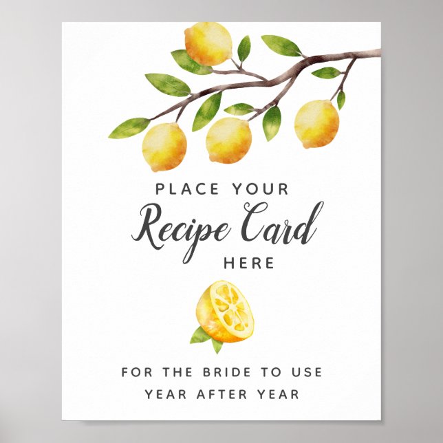 Poster Carte de recette de douche nuptiale au citron Sign (Devant)