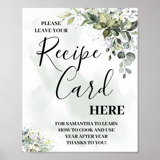 Poster Carte de recette de verdure d'eucalyptus signe (Devant)