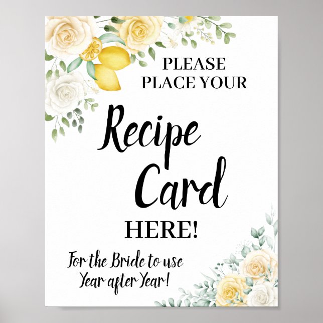 Poster Carte de recette pour la fête de mariage Lemons &  (Devant)