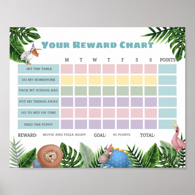 Poster Carte de récompense des animaux de Safari tropicau (Devant)
