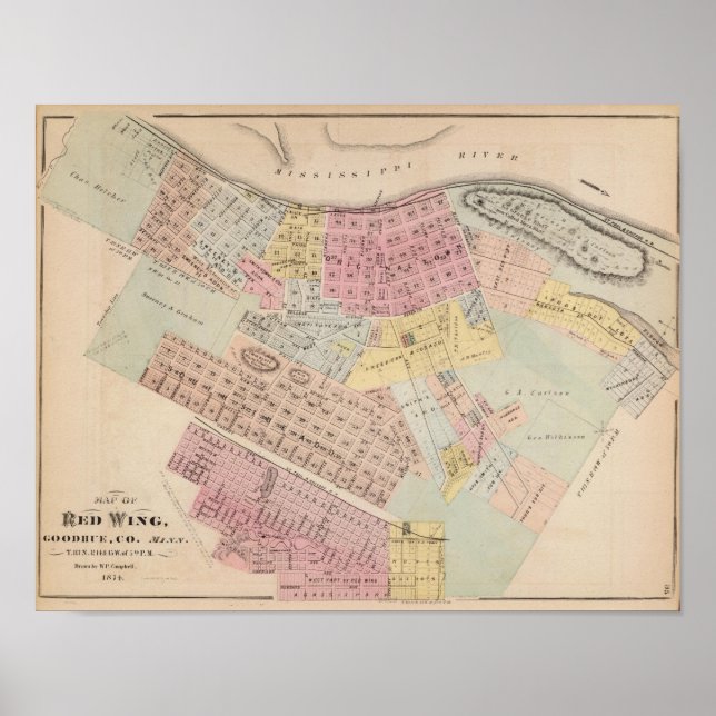 Poster Carte de Red Wing, comté de Goodhue, Minnesota (Devant)