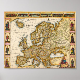 Poster Carte de regard vintage de l'Europe