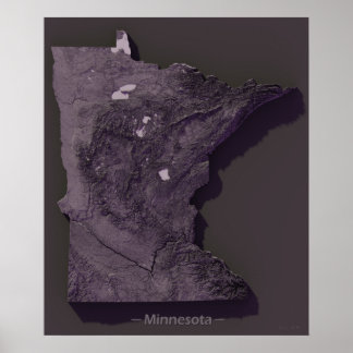 Poster Carte de relief violet du Minnesota