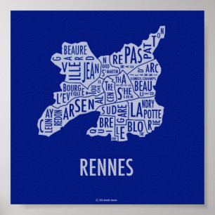 Poster Carte de Rennes France