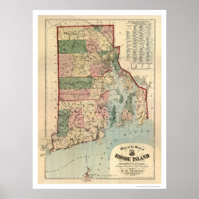Poster Carte de Rhode Island & Providence Plantations 188 (Devant)