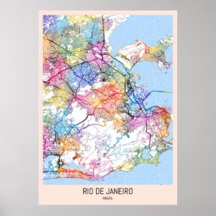 Poster Carte de Rio de Janeiro Brésil