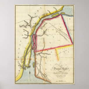 Poster Carte de Rivière Détroit et de pays limitrophe