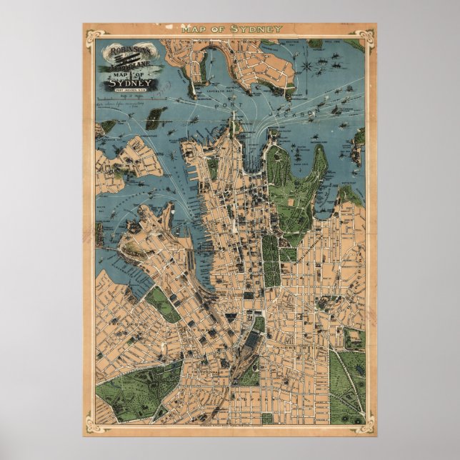 Poster Carte de Robinson de Sydney, NSW (1922) Réimpressi (Devant)