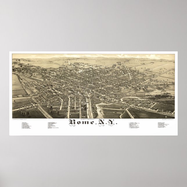 Poster Carte de Rome, New York de 1886 (Devant)