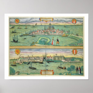 Poster Carte de Rotterdam et Gouda, de 'Civitates Orbis