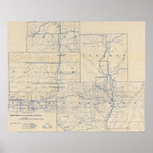 Poster Carte de route de bicyclette du Wisconsin 6