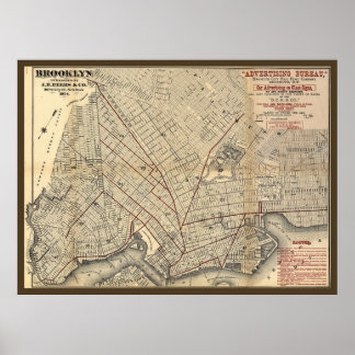 Poster Carte de route de Brooklyn City Railroad Company 1