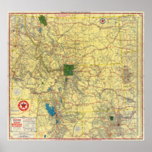 Poster Carte de route Idaho, Mont, carte de Wyo