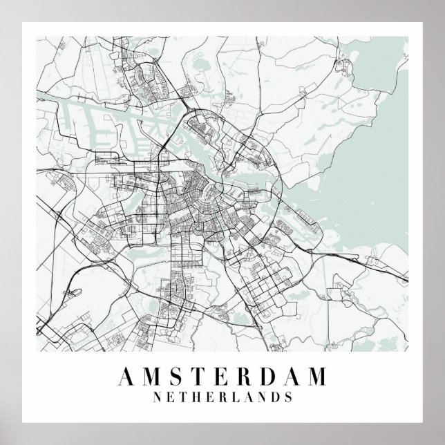 Poster Carte de rue bleue d'Amsterdam Pays-Bas (Devant)