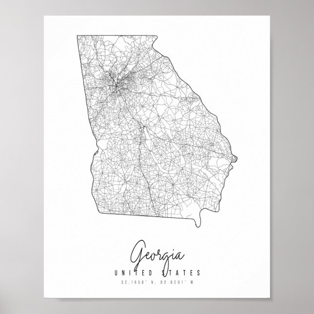 Poster Carte de rue Géorgie minimale (Devant)