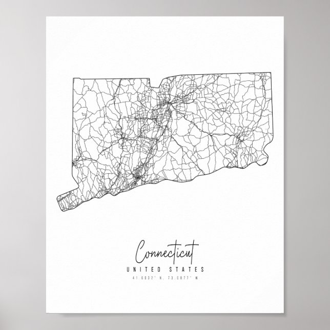 Poster Carte de rue minimale Connecticut (Devant)