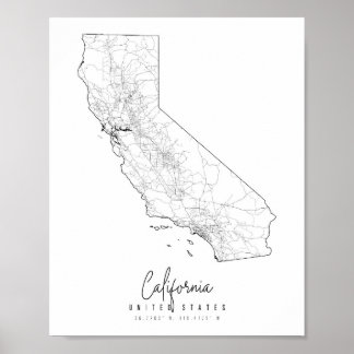 Poster Carte de rue minimale de Californie