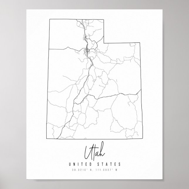 Poster Carte de rue minimale de l'Utah (Devant)