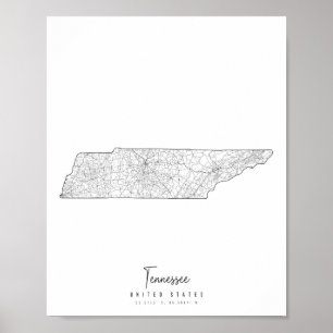 Poster Carte de rue minimale du Tennessee