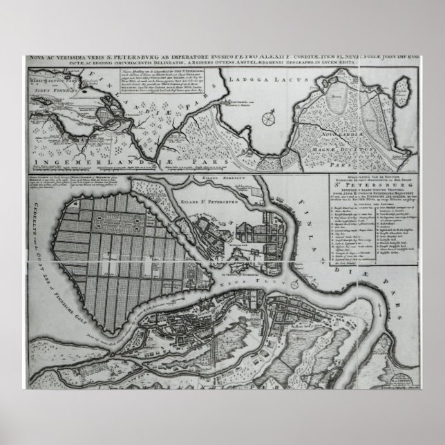 Poster Carte de Saint-Pétersbourg, vers 1750 (Devant)