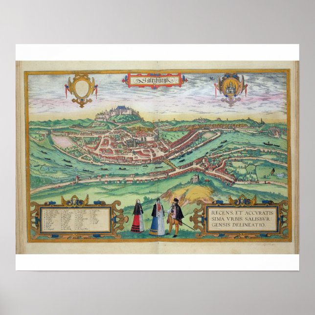 Poster Carte de Salzbourg, de 'Civitates Orbis Terrarum'  (Devant)