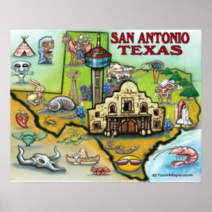 Poster Carte de San Antonio TEXAS