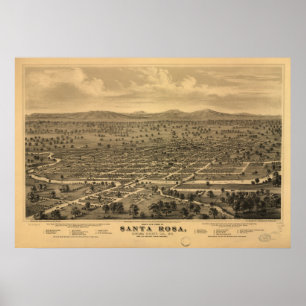 Poster Carte de Santa Rosa, vue d'Oiseau-Oeil, 1876