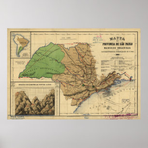 Poster Carte de São Paulo, Brésil (1886)