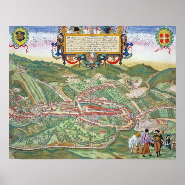Poster Carte de Serravalle, de Civitates Orbis Terrarum (Devant)