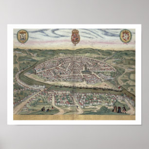 Poster Carte de Séville, de "Civitates Orbis Terrarum"