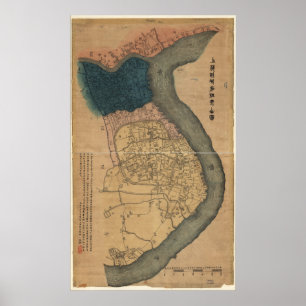Poster Carte de Shanghai, Chine (1884)