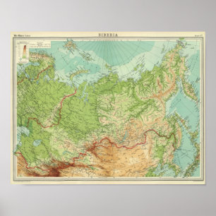 Poster Carte de Sibérie avec routes maritimes