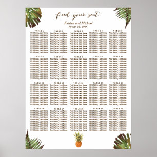 Poster Carte de siège à 20 tables en ananas Feuille tropi