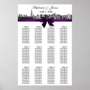 Poster Carte de siège à grand angle NYC Etch BW Purple Bo