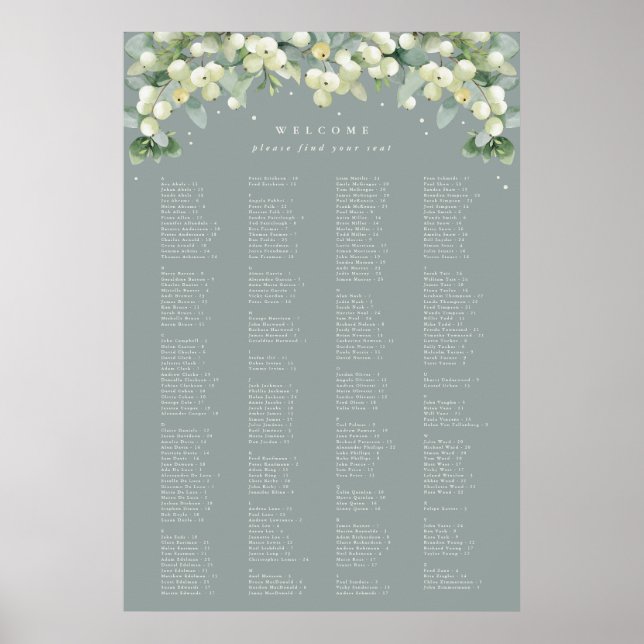 Poster Carte de siège alphabétique de 26 x 38 pouces pour (Devant)
