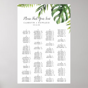 Poster Carte de siège alphabétique de palme tropicale sau