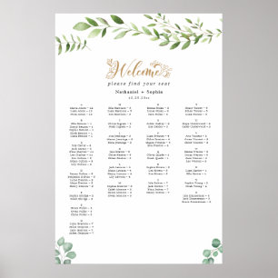 Poster Carte de siège Alphabétique Gold Greenery