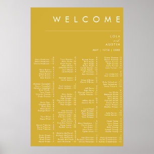 Poster Carte de siège alphabétique minimaliste Or moderne