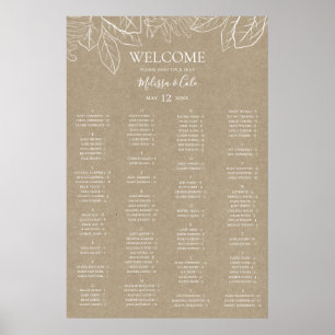 Poster Carte de siège alphabétique Rustique Kraft d'hiver