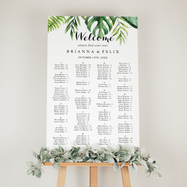 Poster Carte de siège alphabétique tropicale de destinati (Créateur téléchargé)