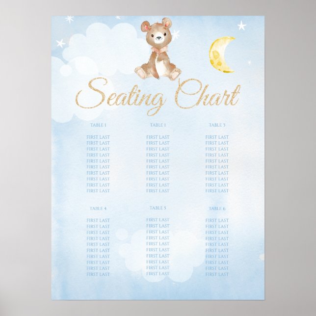 Poster Carte de siège Baby shower du Garçon Bleu Teddy Be (Devant)