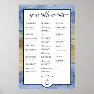 Poster #Carte de siège bleu et or de la marine nautique