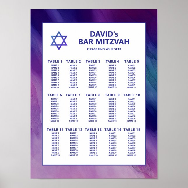 Poster Carte de siège David Bar Bar Mitzvah (Devant)