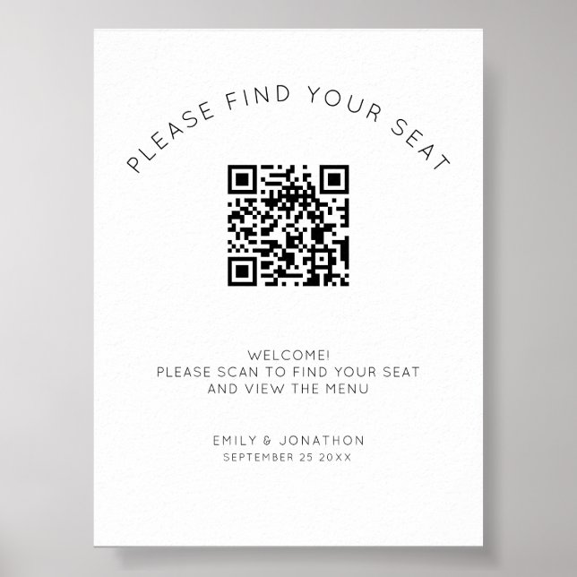 Poster Carte de siège de code QR imprimable noir et blanc (Devant)
