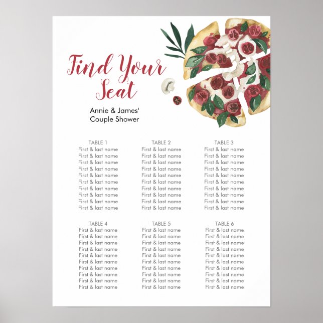 Poster Carte de siège de la fête de la pizza italienne (Devant)